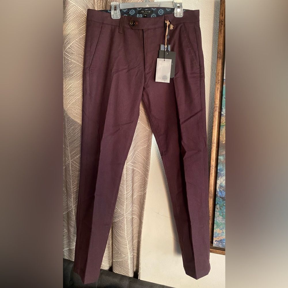 NWT Ted Baker Textured Slim Fit Trousers Pants Purple Size 30L $179